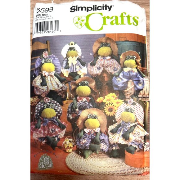 Simplicity 5599 One-Size Craft Pattern For 15" Country Rag Dolls & Clothes - Picture 1 of 2